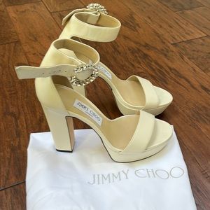 Brand new jimmy choo cream platform heels with duster and box. Authentic